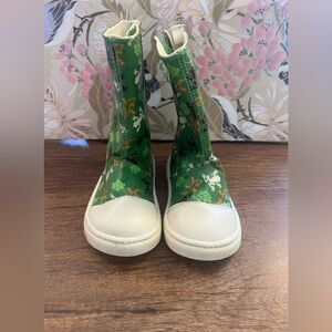 Green and White High-Top Boots